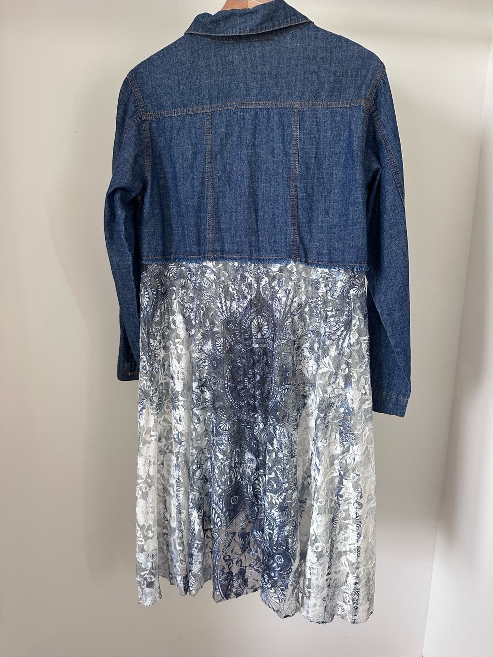 Origami Denim Jacket with Blue Marble Duster Panels - Picture 11 of 15